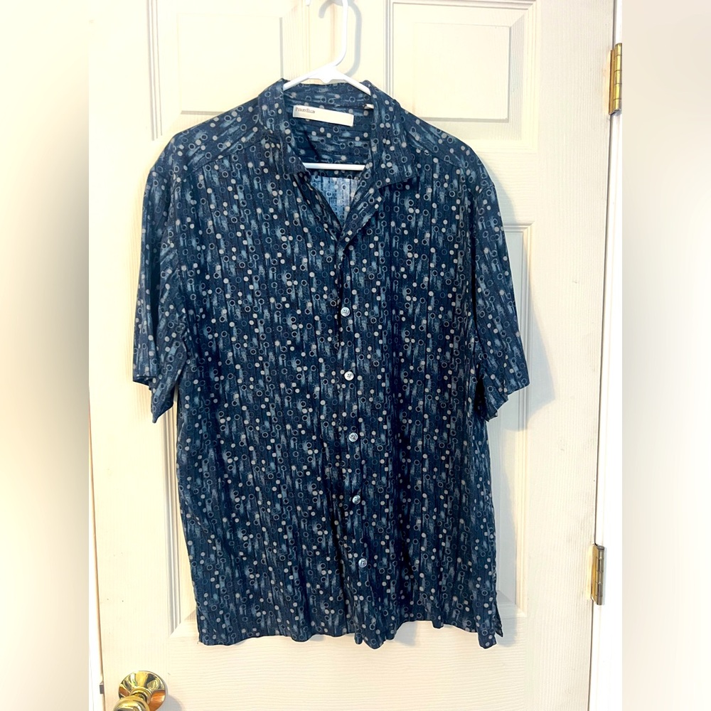 Perry Ellis blue circles casual short sleeve button down shirt size L